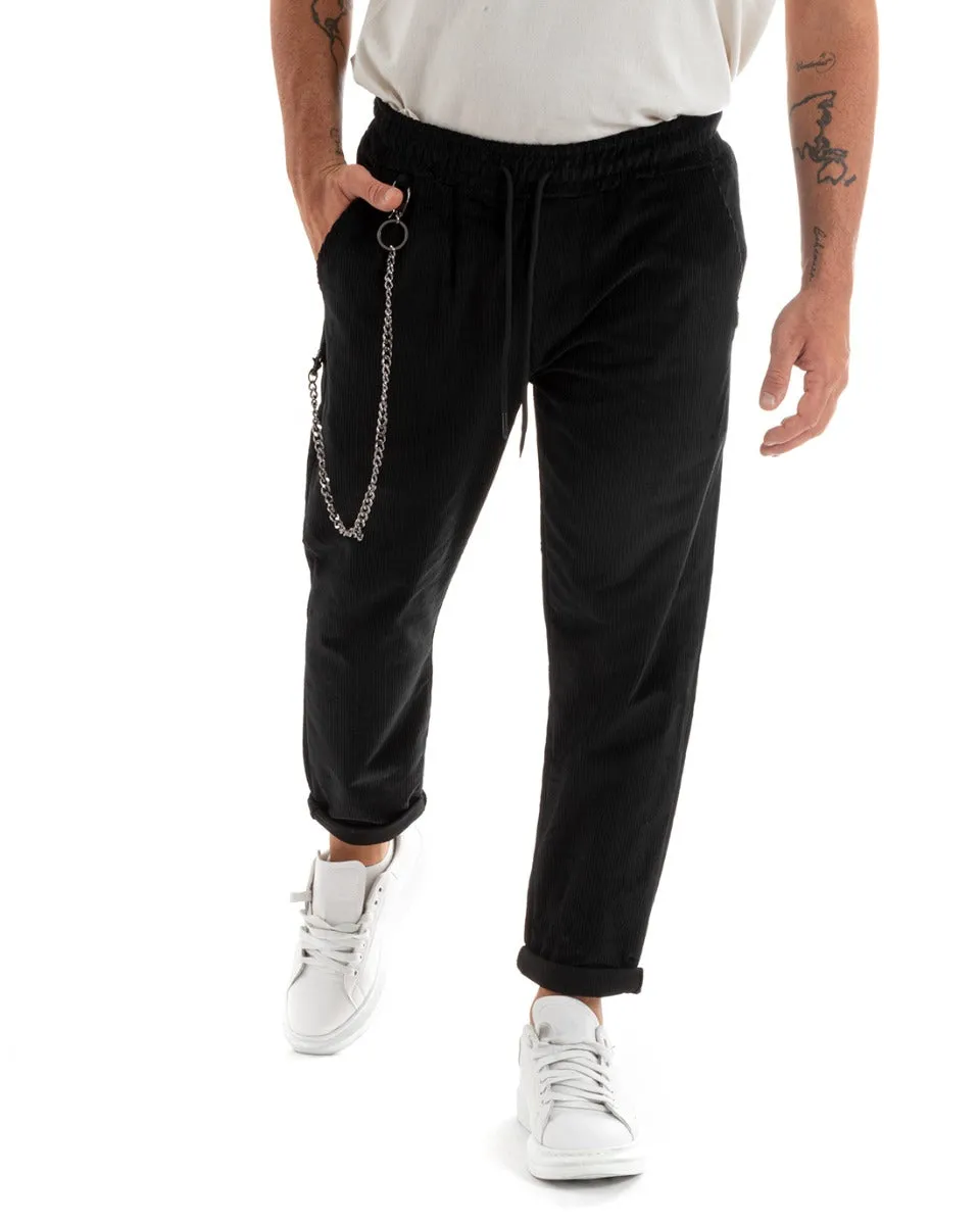 Pantaloni Uomo Pantalaccio Coulisse Velluto a Coste Nero Casual GIOSAL-P5935A