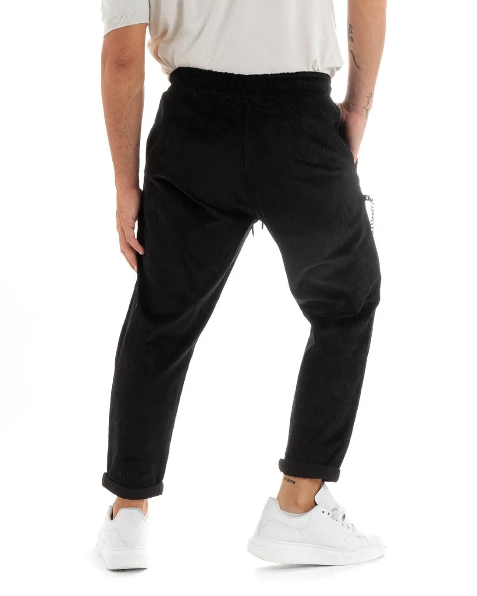 Pantaloni Uomo Pantalaccio Coulisse Velluto a Coste Nero Casual GIOSAL-P5935A