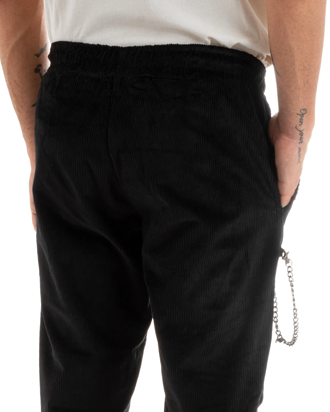 Pantaloni Uomo Pantalaccio Coulisse Velluto a Coste Nero Casual GIOSAL-P5935A