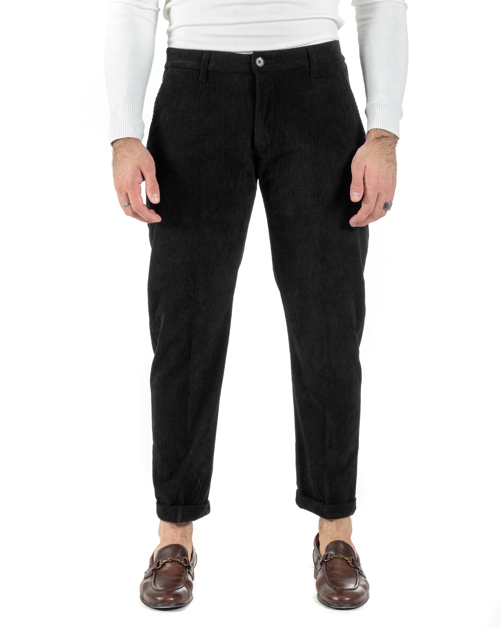 Pantaloni Uomo Tasca America Classico Velluto Costine Nero Casual GIOSAL-P6004A