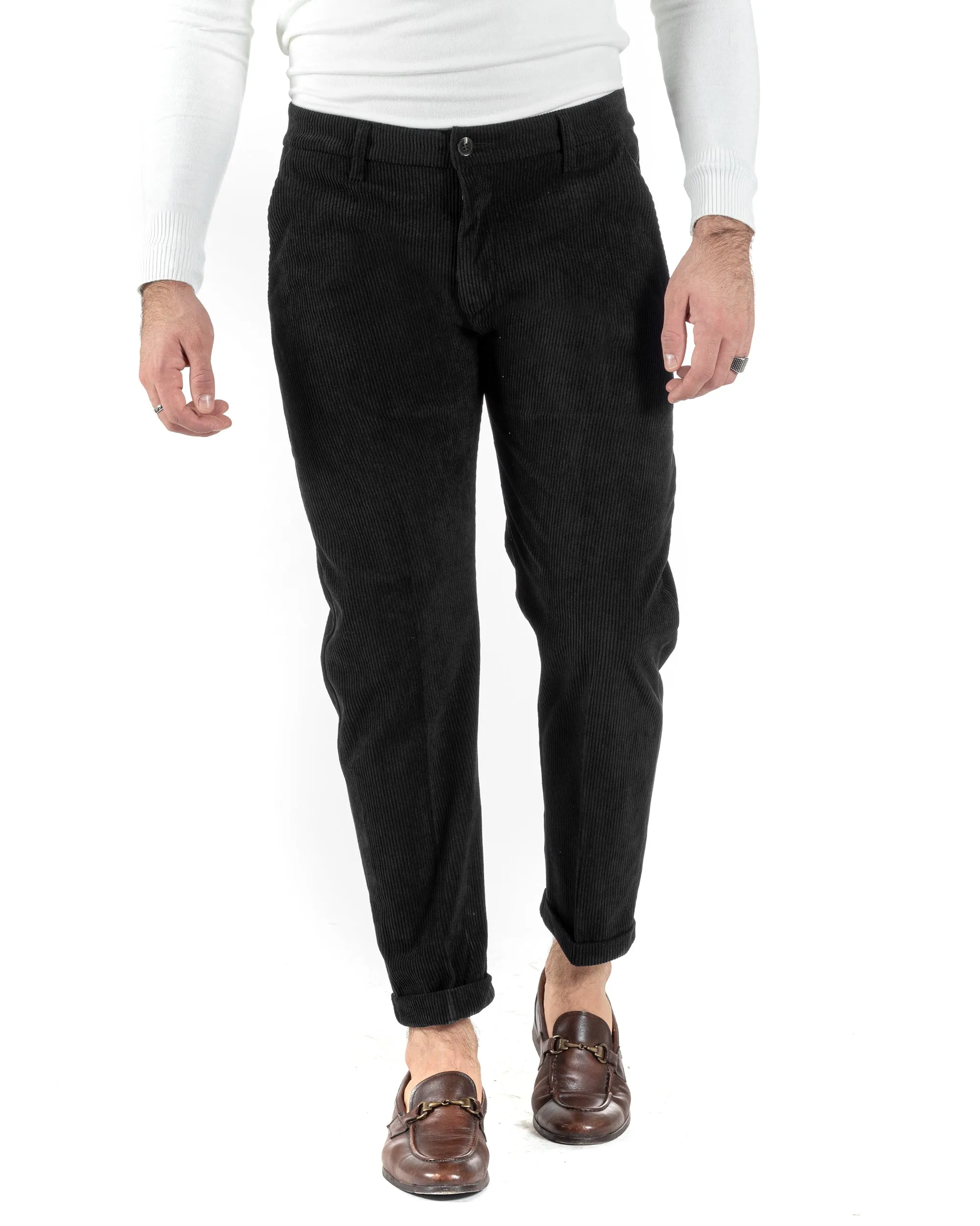 Pantaloni Uomo Tasca America Classico Velluto Costine Nero Casual GIOSAL-P6004A