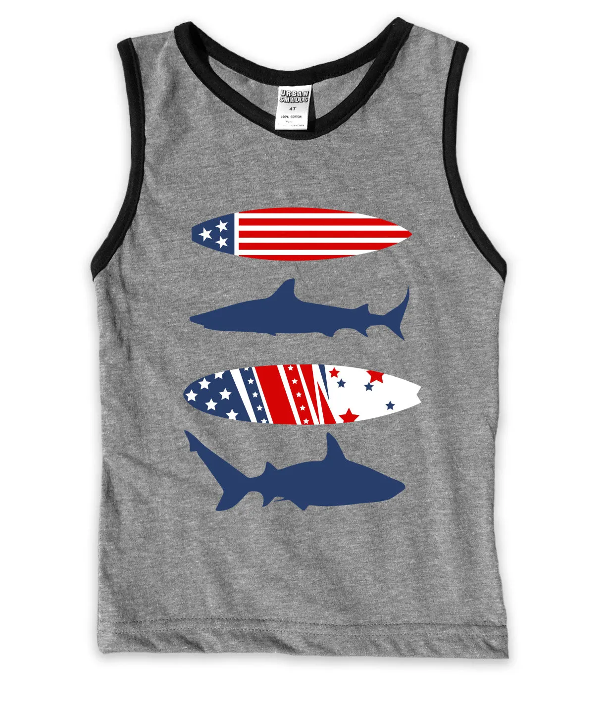 Patriotic Surfboards & Sharks Muscle Tank