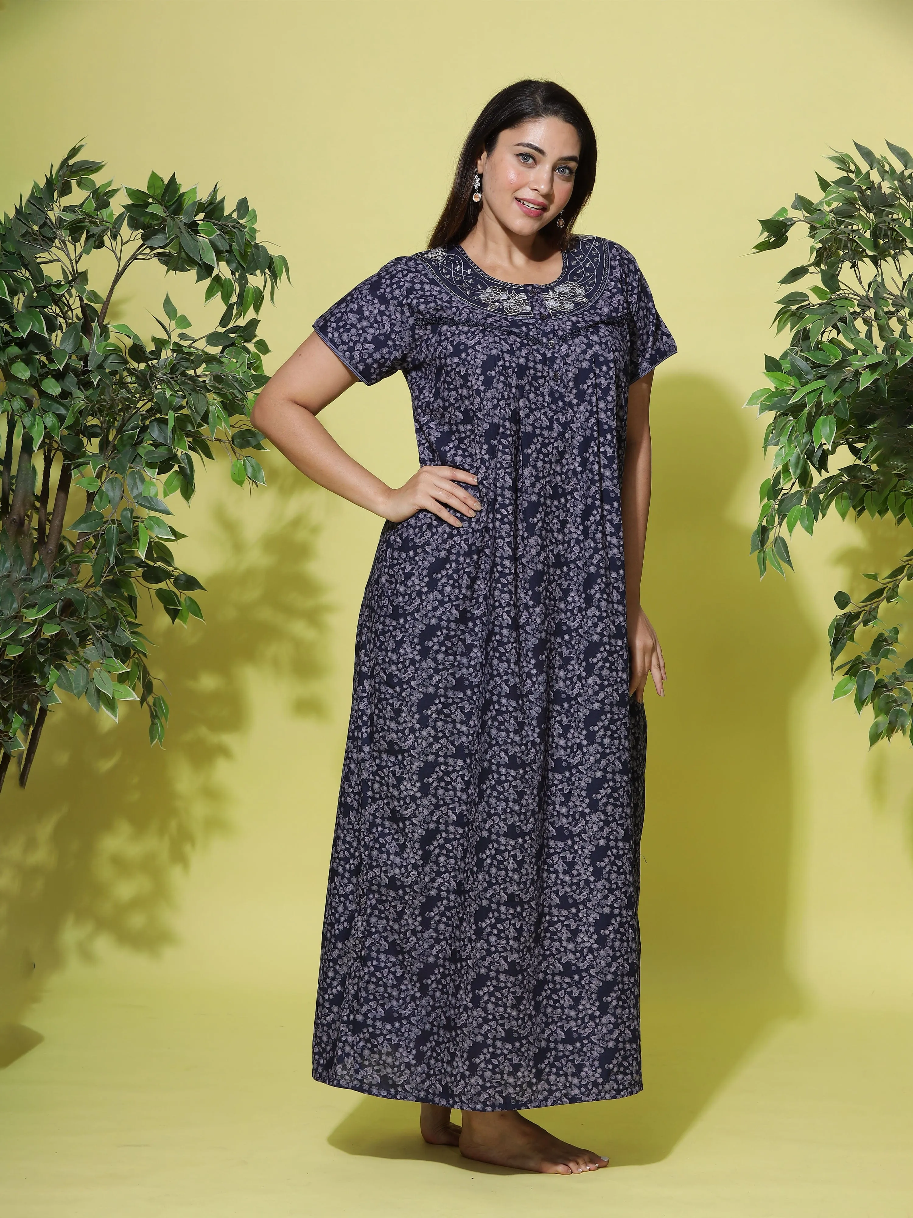 Poly Viscose Designer Navy Blue Nighty