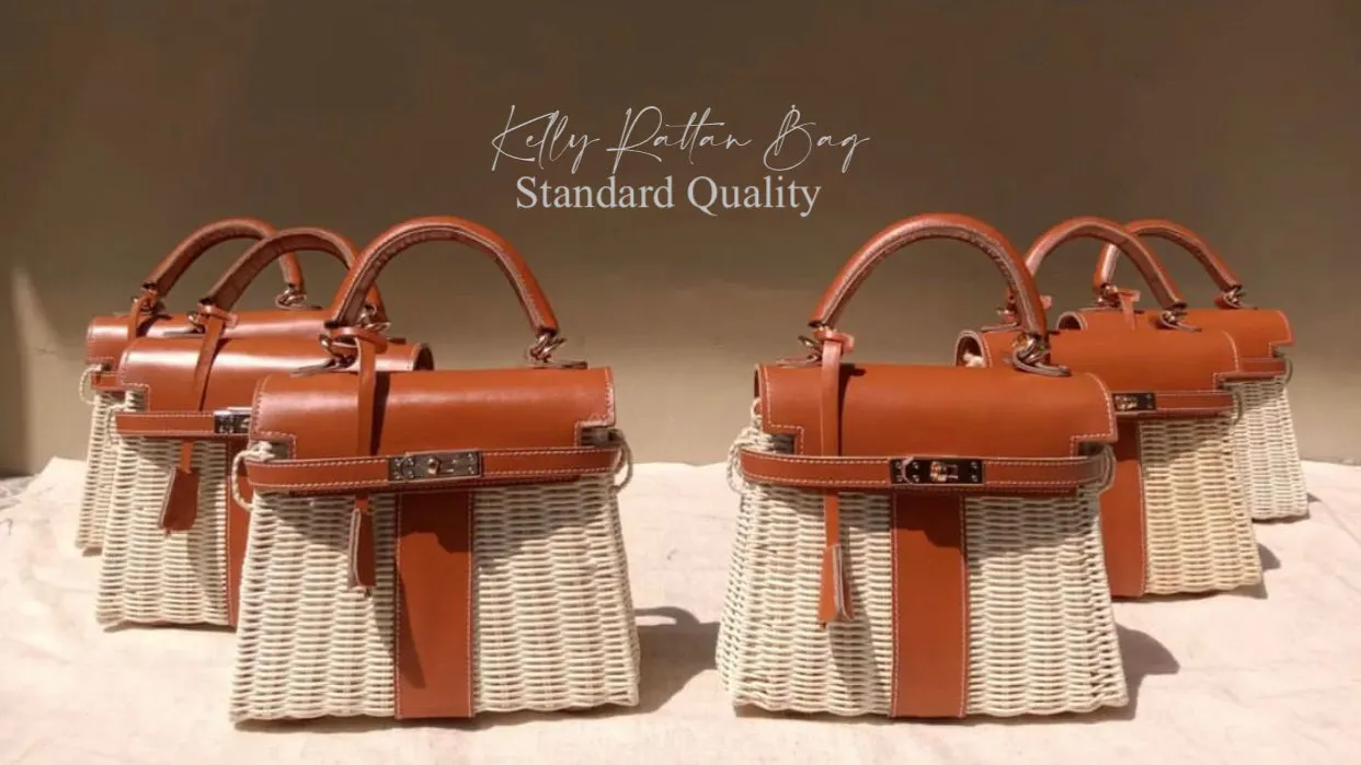 Premium Kelly Rattan Bag - Plain Genuine Leather