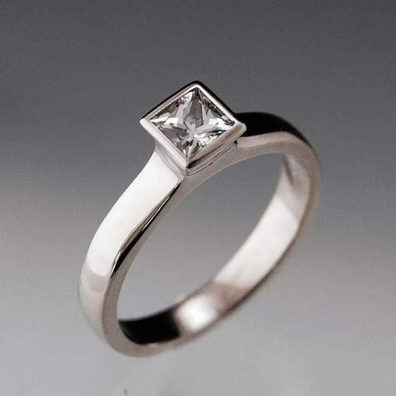 Princess Cut Moissanite Bezel Solitaire Engagement Ring