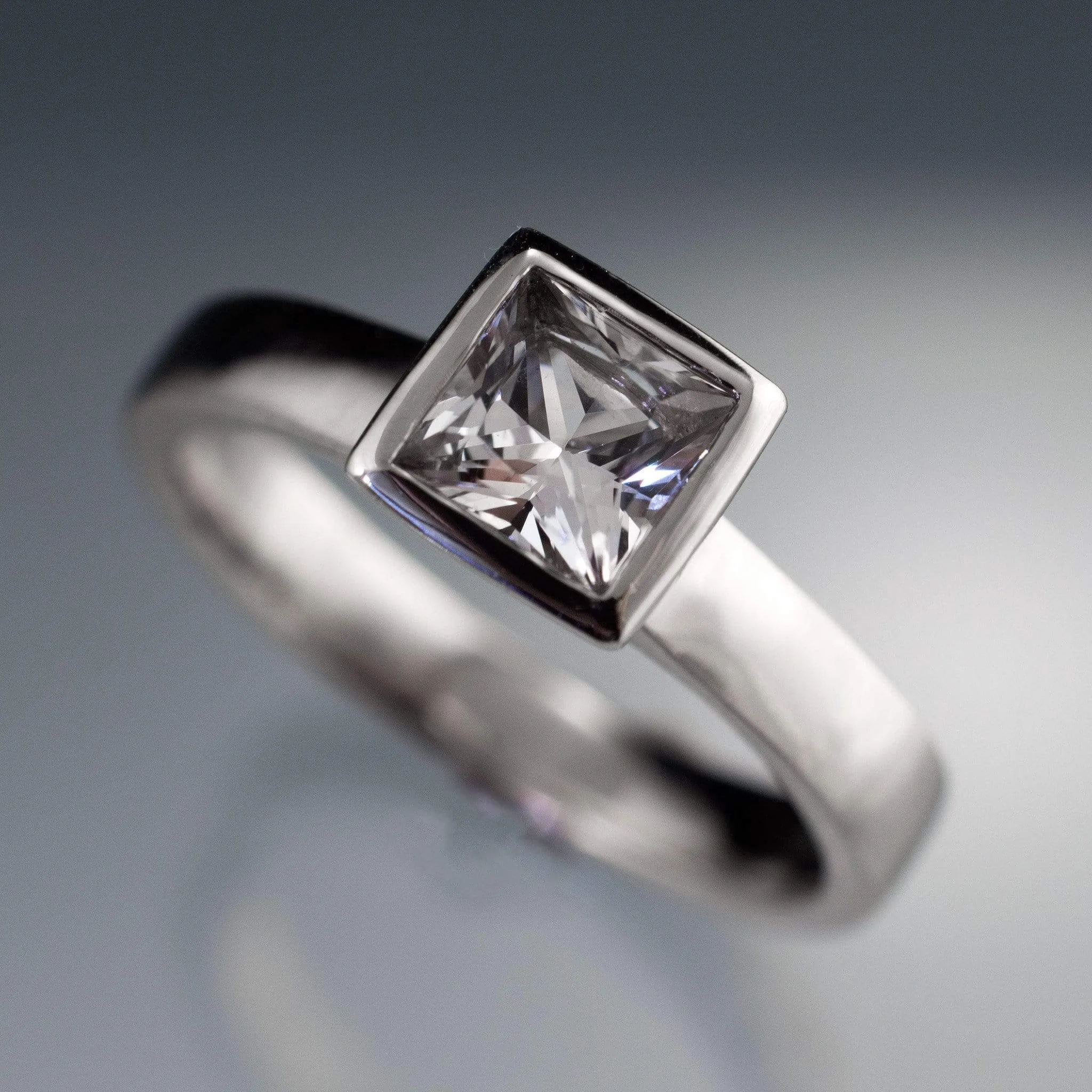 Princess Cut Moissanite Bezel Solitaire Engagement Ring