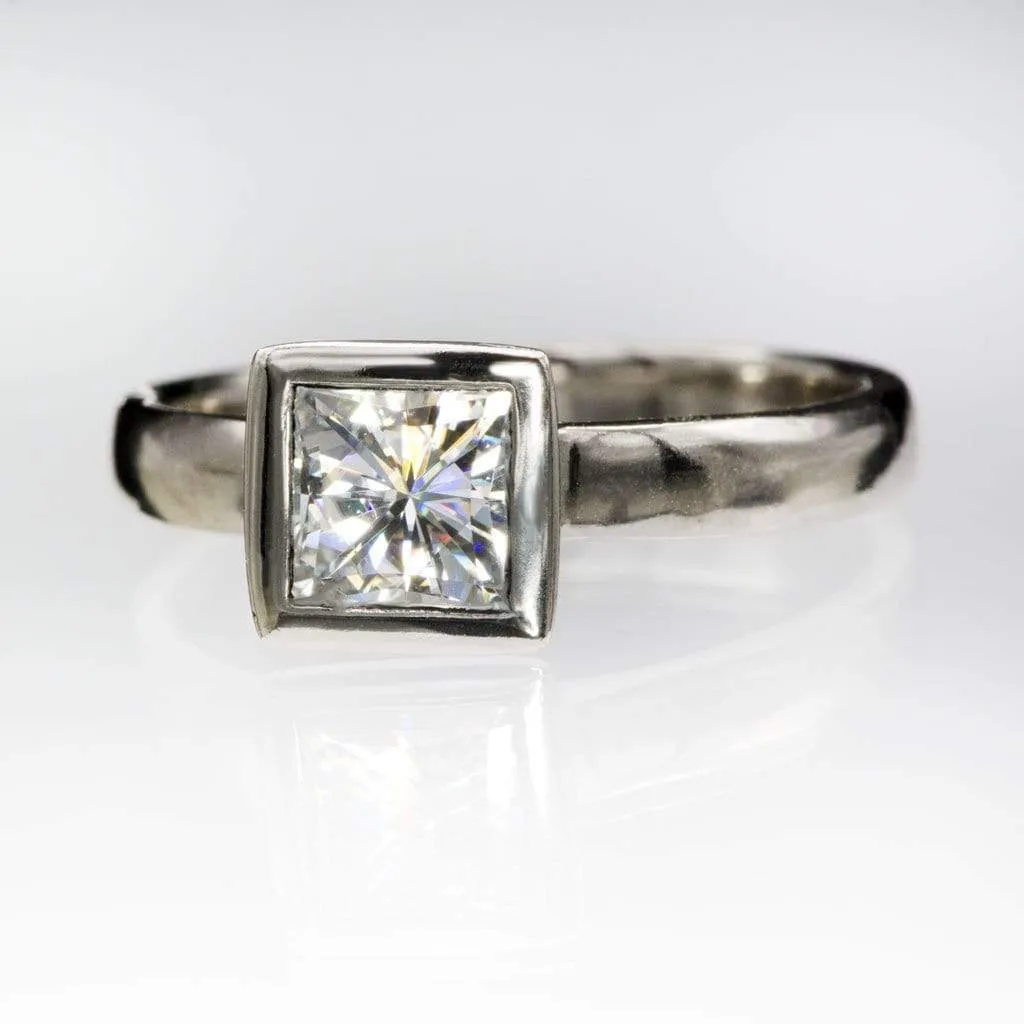 Princess Cut Moissanite Bezel Solitaire Engagement Ring