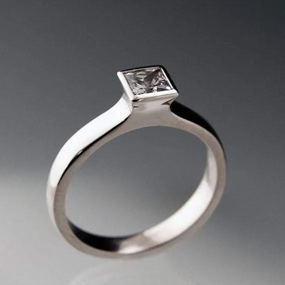 Princess Cut Moissanite Bezel Solitaire Engagement Ring