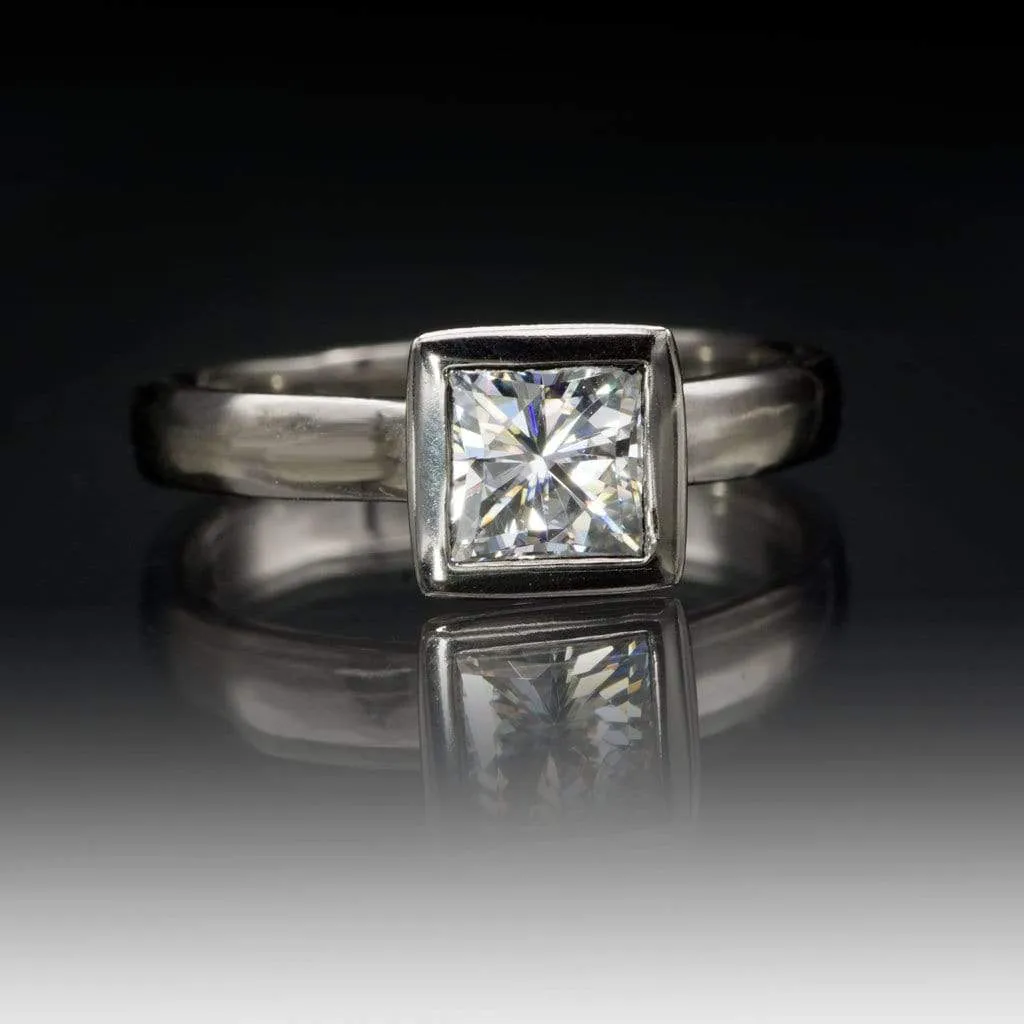 Princess Cut Moissanite Bezel Solitaire Engagement Ring