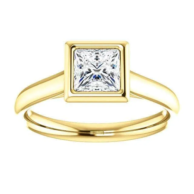 Princess Cut Moissanite Bezel Solitaire Engagement Ring