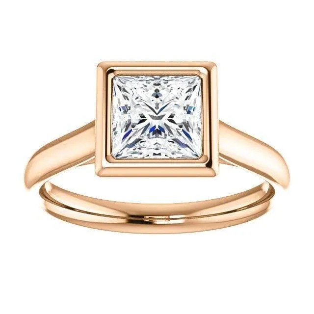 Princess Cut Moissanite Bezel Solitaire Engagement Ring