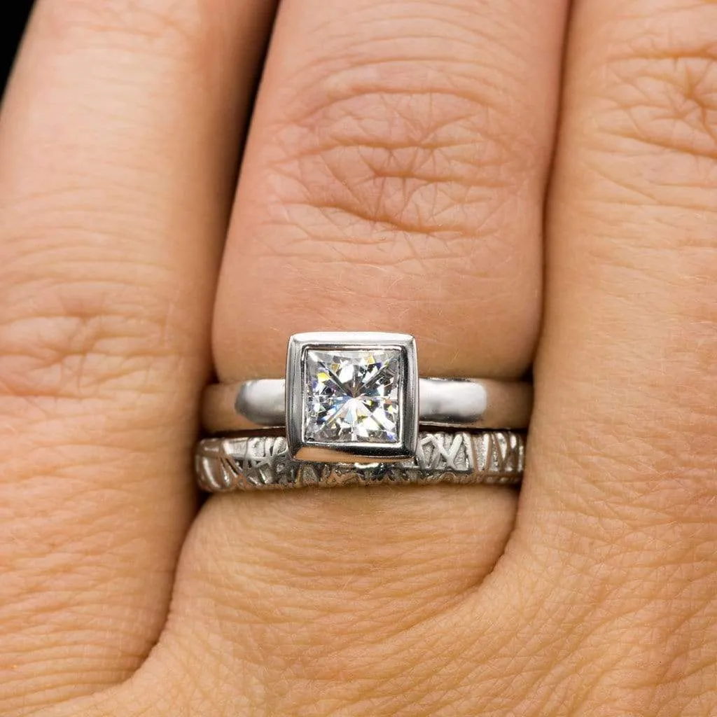 Princess Cut Moissanite Bezel Solitaire Engagement Ring