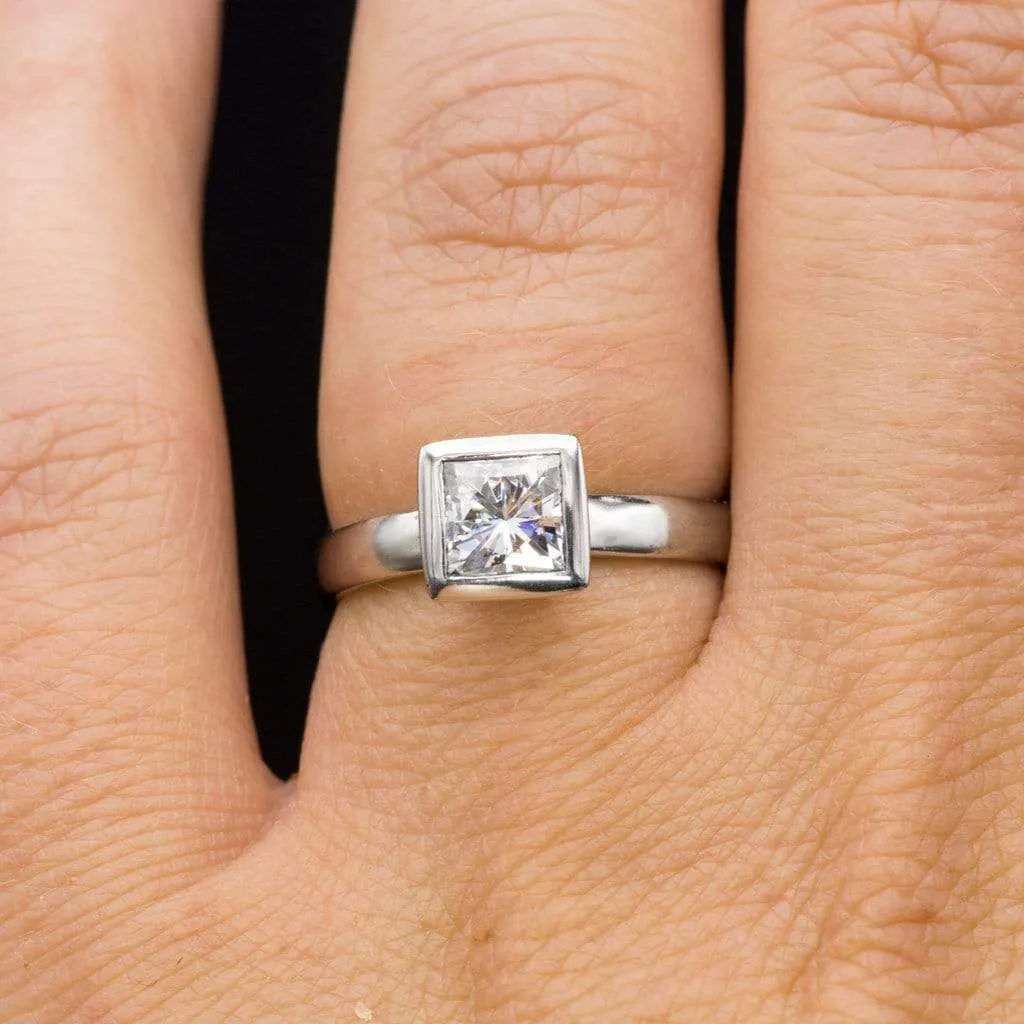 Princess Cut Moissanite Bezel Solitaire Engagement Ring