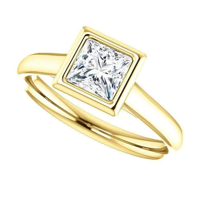 Princess Cut Moissanite Bezel Solitaire Engagement Ring