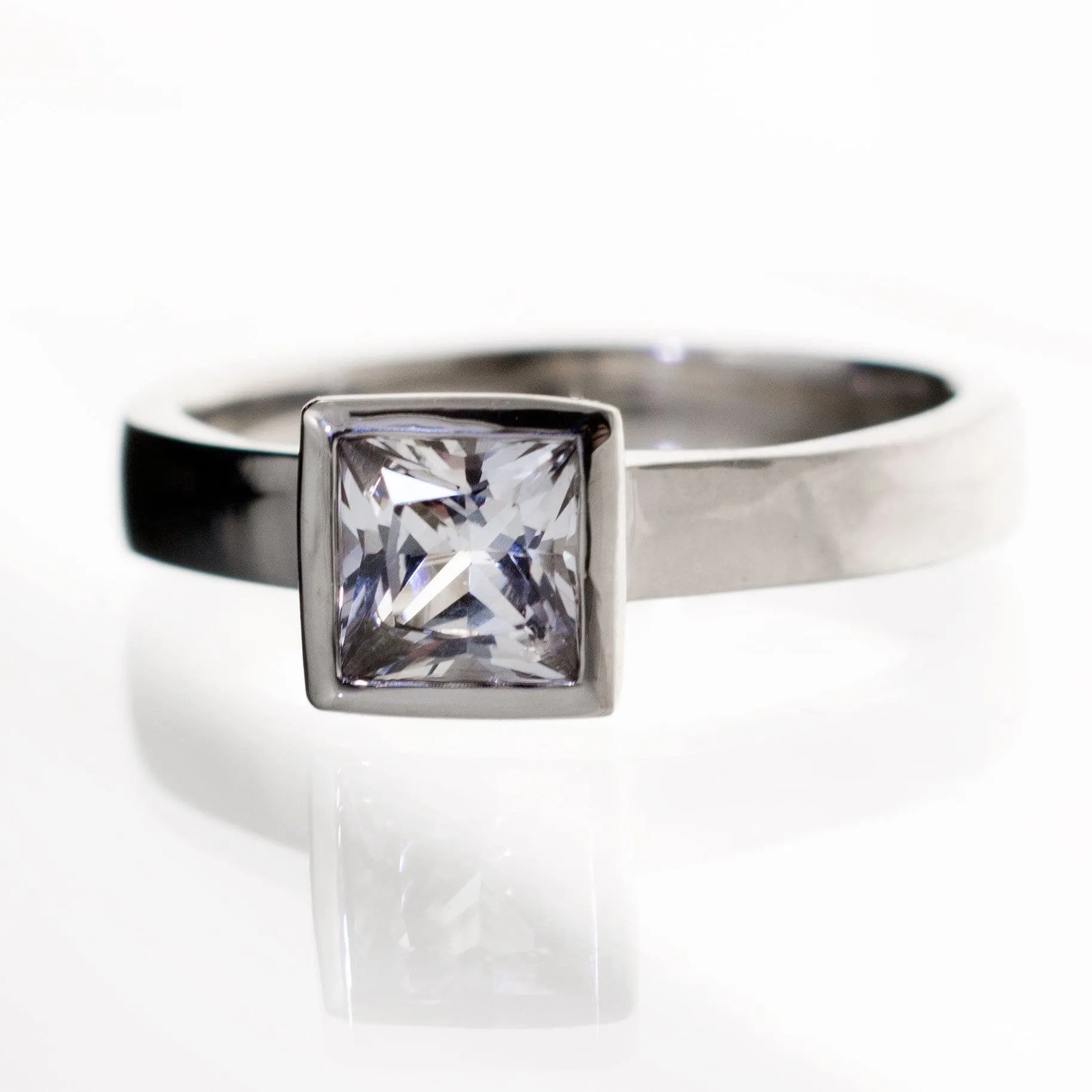 Princess Cut Moissanite Bezel Solitaire Engagement Ring