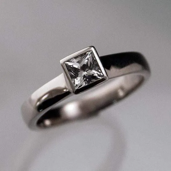 Princess Cut Moissanite Bezel Solitaire Engagement Ring