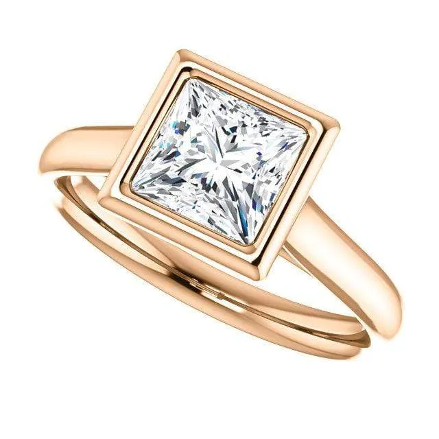 Princess Cut Moissanite Bezel Solitaire Engagement Ring