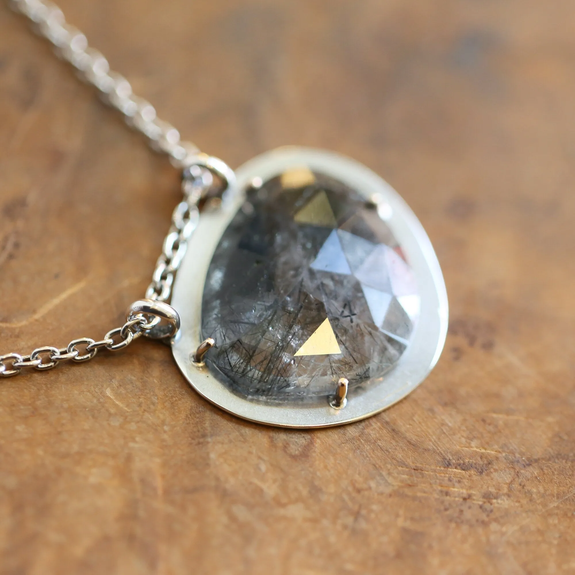 Ready to Ship - Tourminilated Quartz Pendant - 14K Gold Prong Pendant - Sterling Silver Necklace