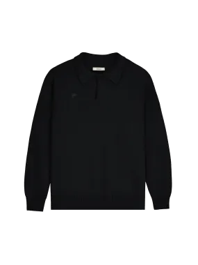 Recycled Cashmere Polo Sweater—black