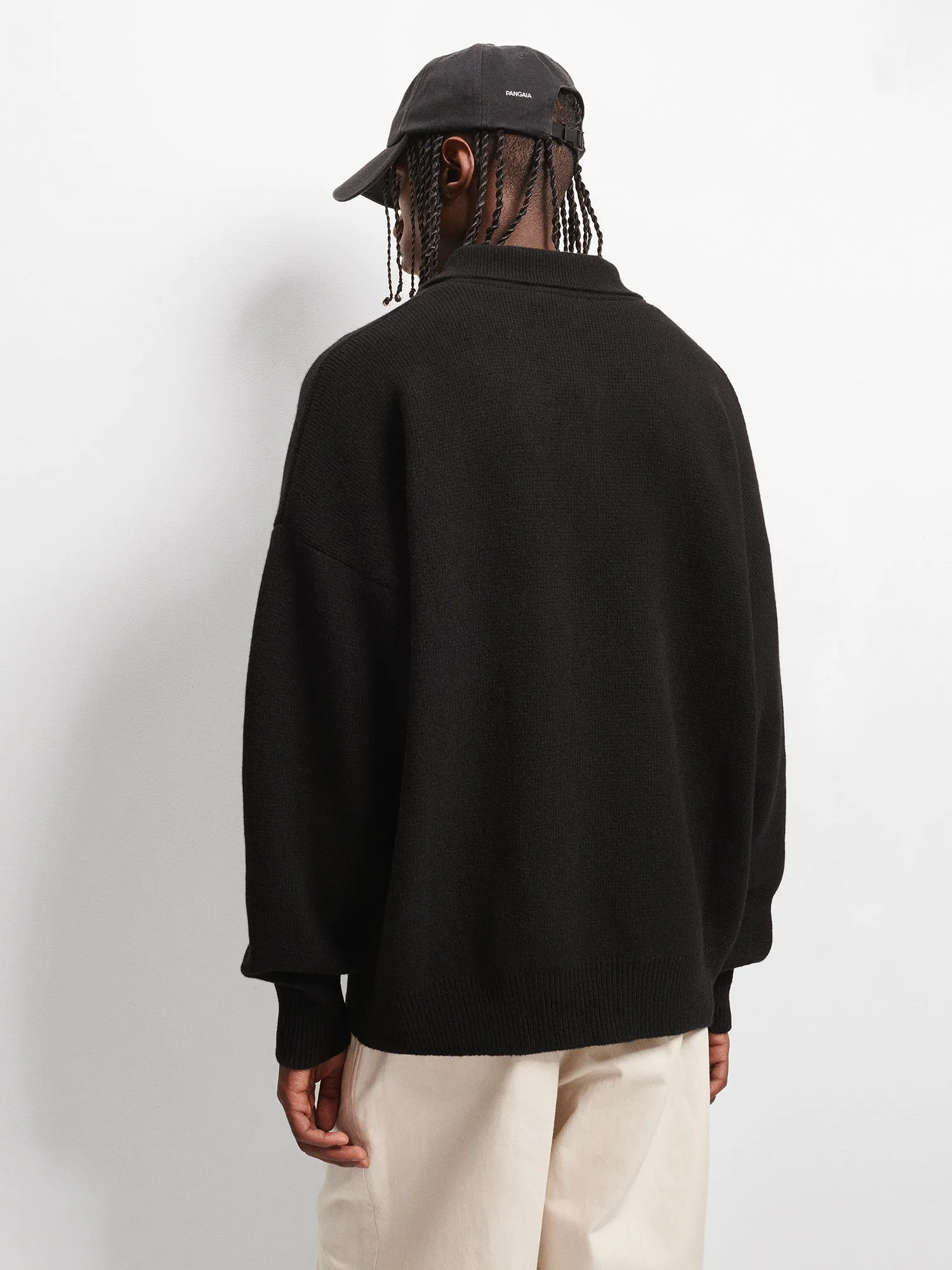 Recycled Cashmere Polo Sweater—black