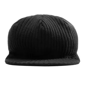 Ribbed Knit Bakerboy Cap - Black