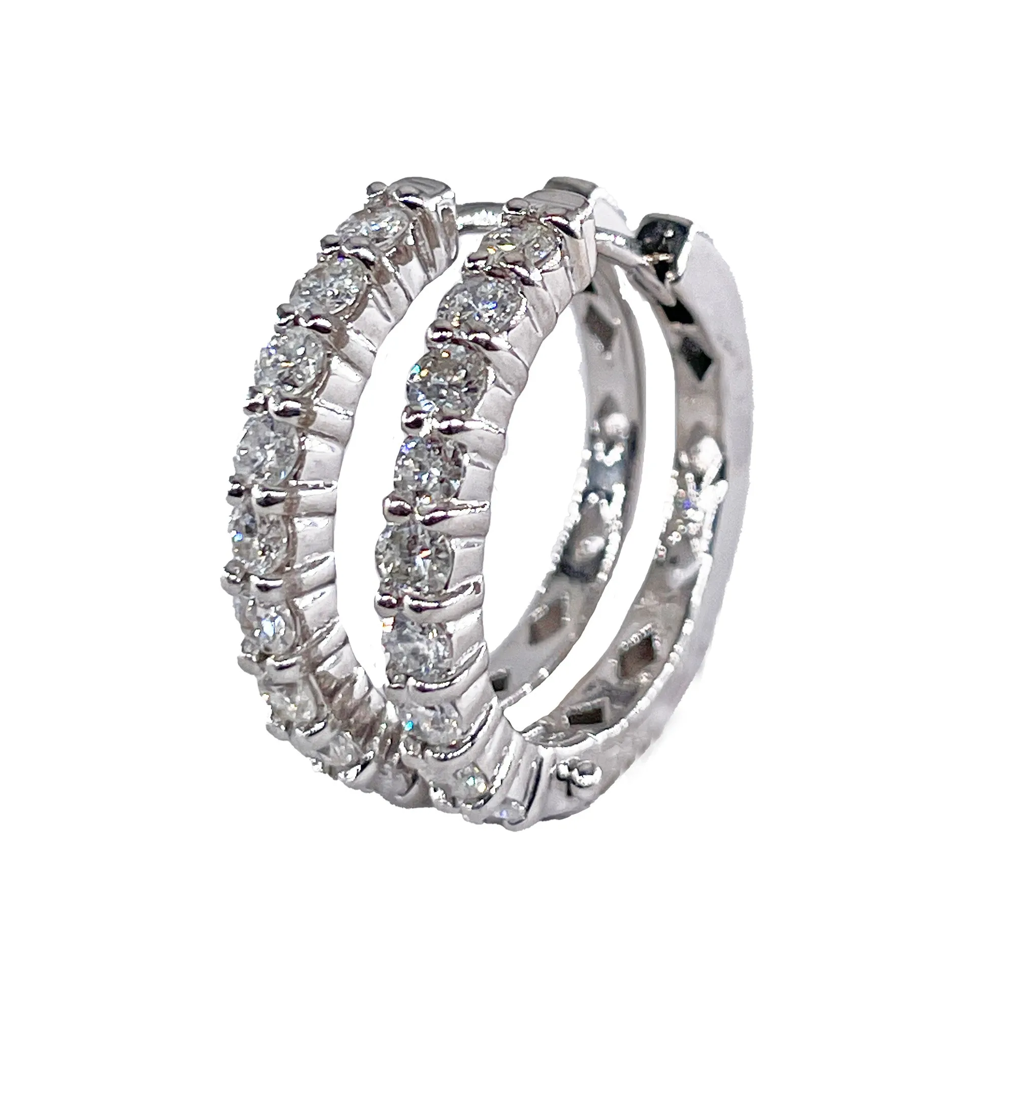 Round 1.10ctw Natural Diamonds 22mm Estate 14k White Gold Hoop Earrings