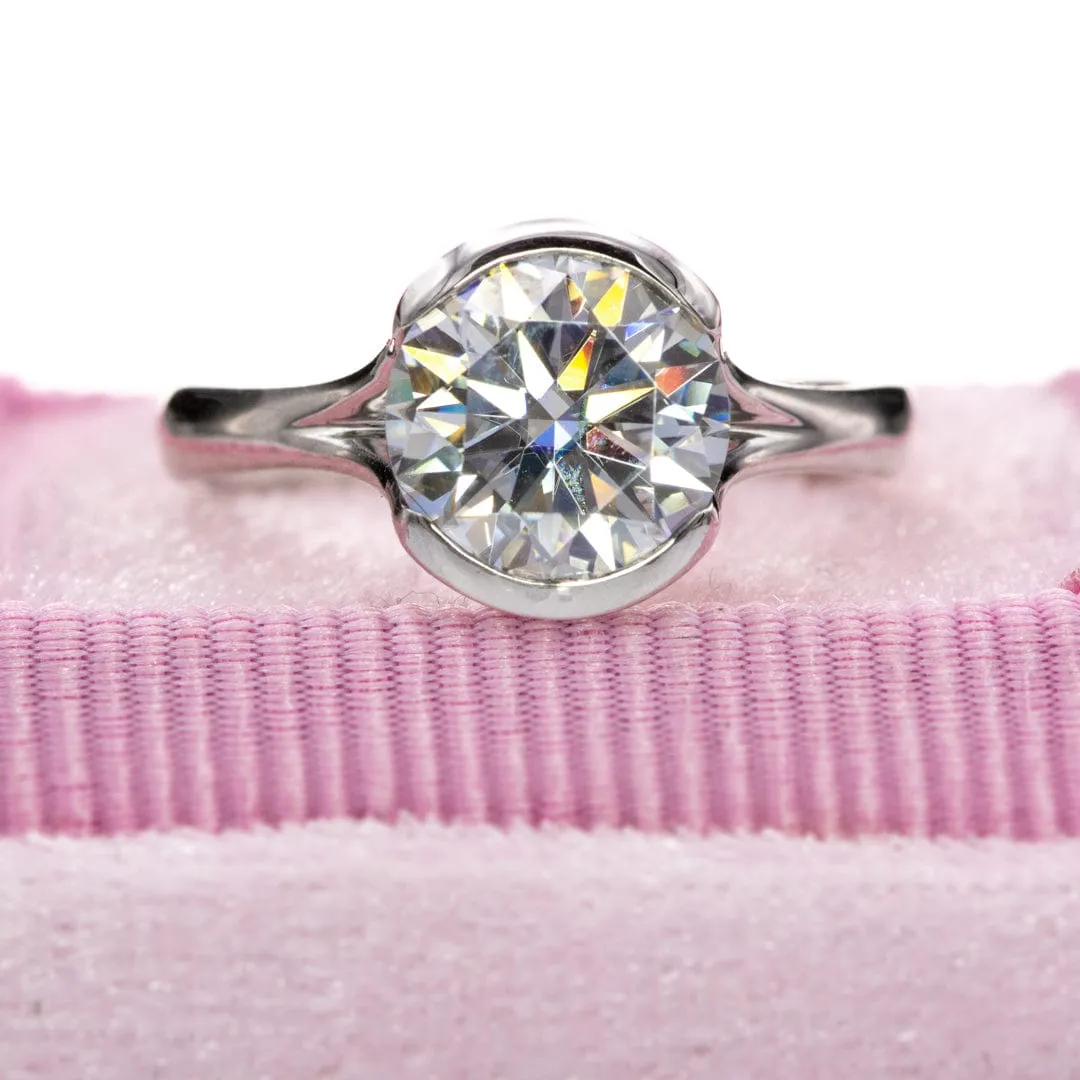 Round Moissanite Fold Semi-Bezel Set Solitaire Engagement Ring