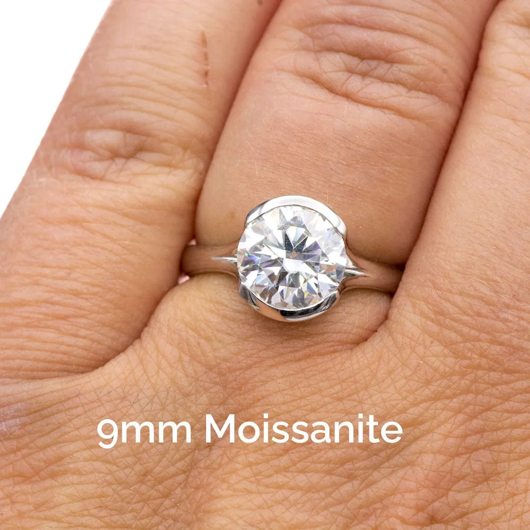 Round Moissanite Fold Semi-Bezel Set Solitaire Engagement Ring