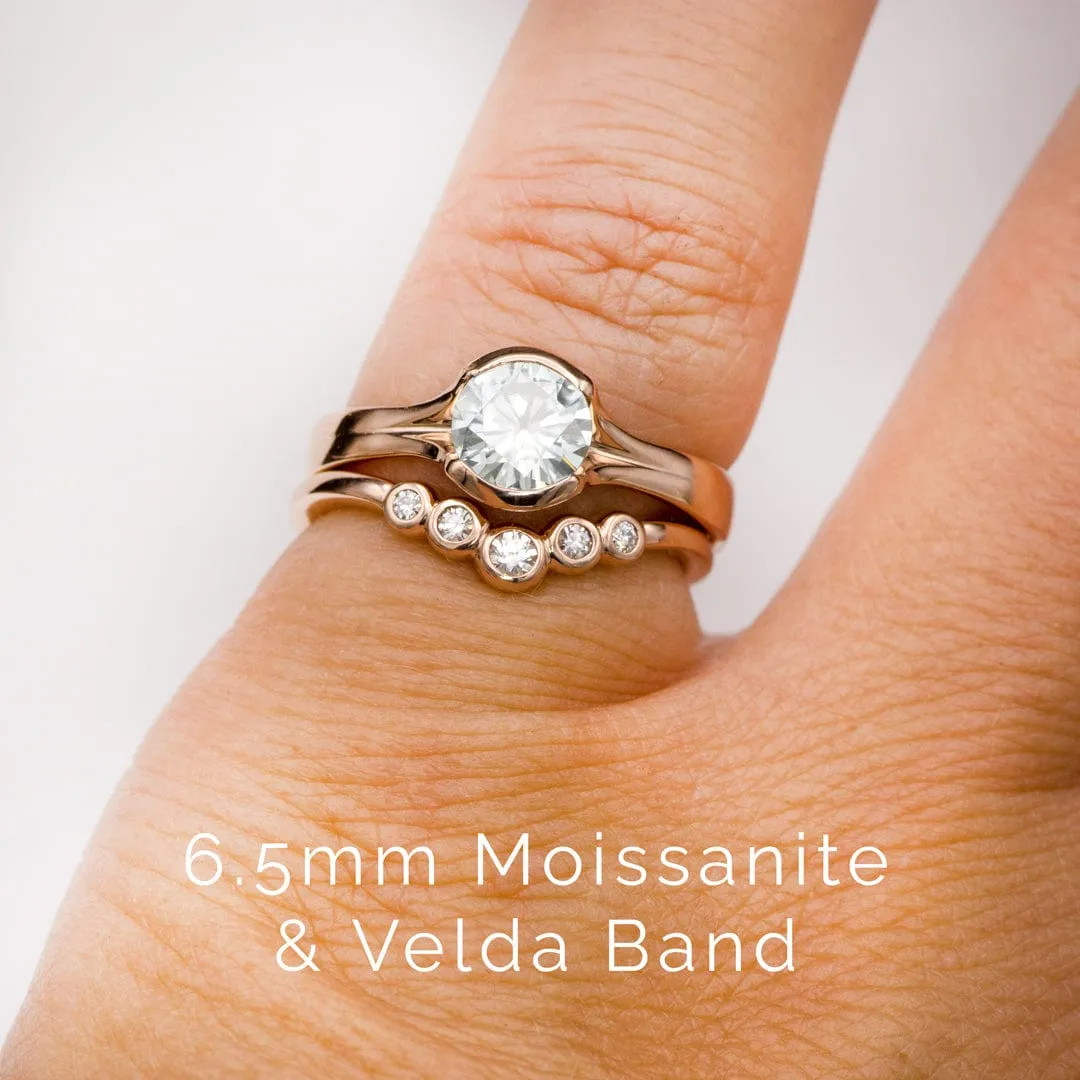 Round Moissanite Fold Semi-Bezel Set Solitaire Engagement Ring