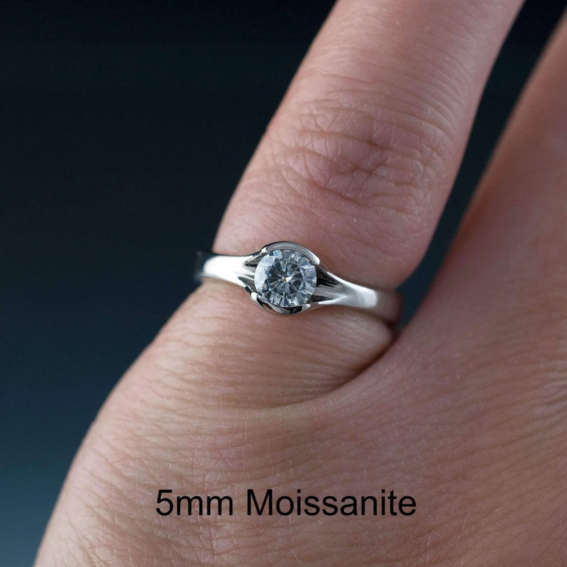 Round Moissanite Fold Semi-Bezel Set Solitaire Engagement Ring