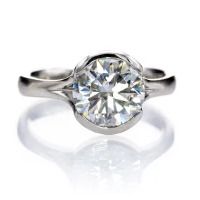 Round Moissanite Fold Semi-Bezel Set Solitaire Engagement Ring