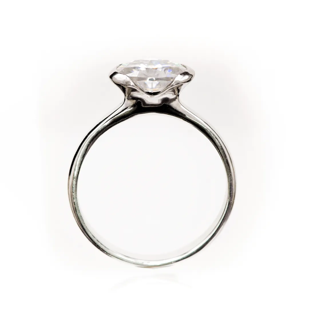 Sideways Oval Moissanite Ring Half Bezel Halley Solitaire Engagement Ring