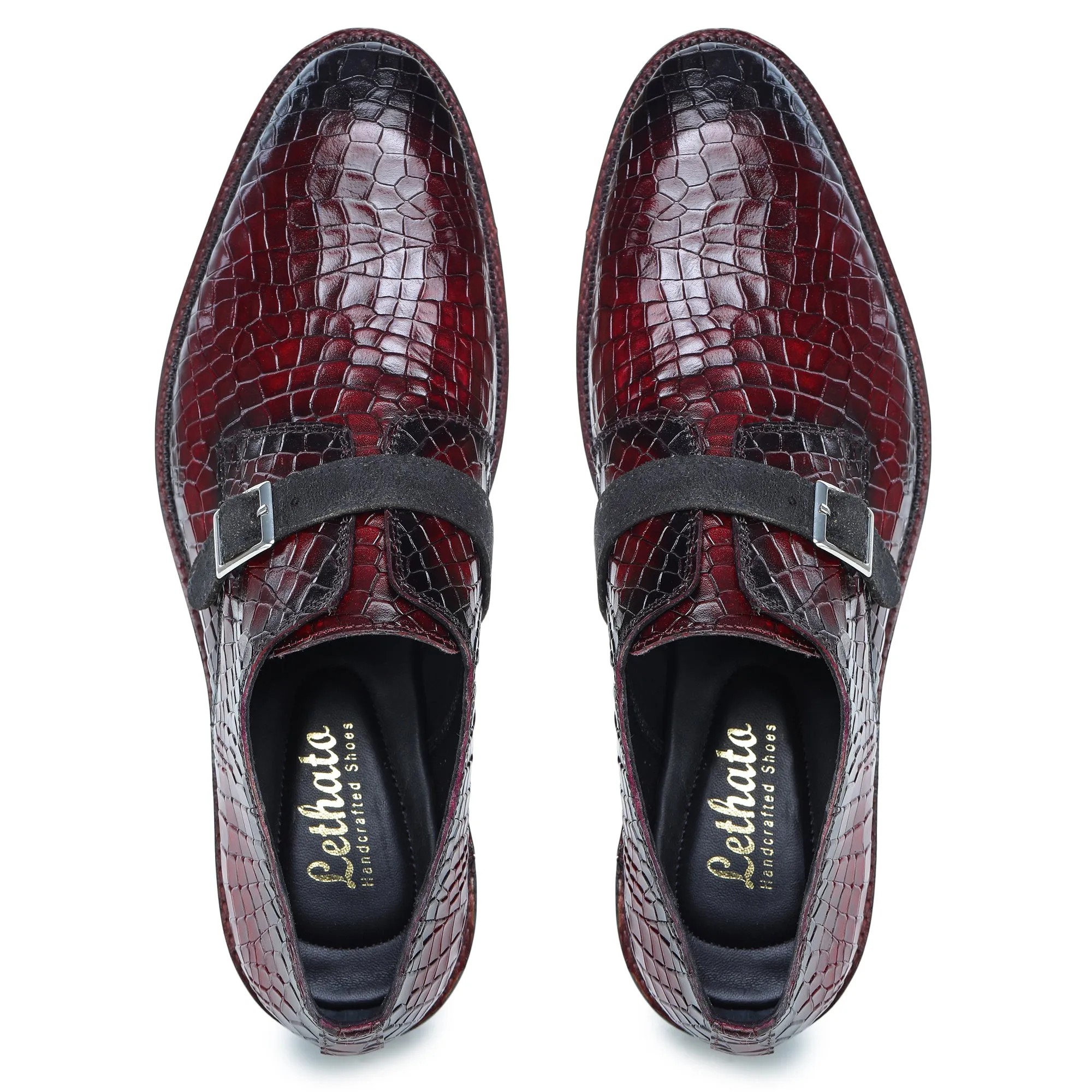 Single Monk Strap - Croc Wine Red