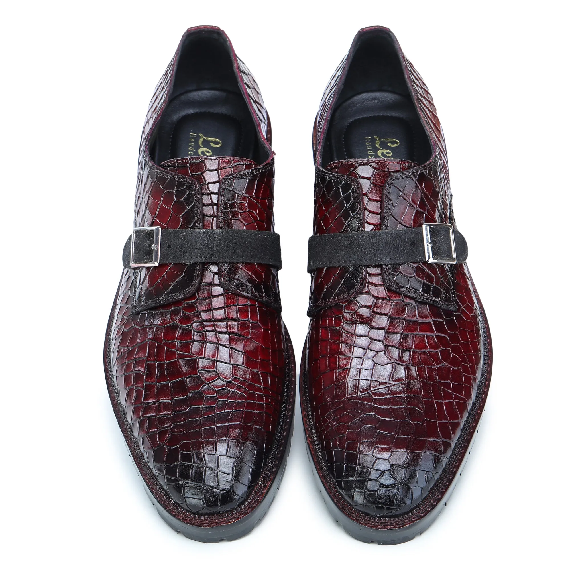 Single Monk Strap - Croc Wine Red