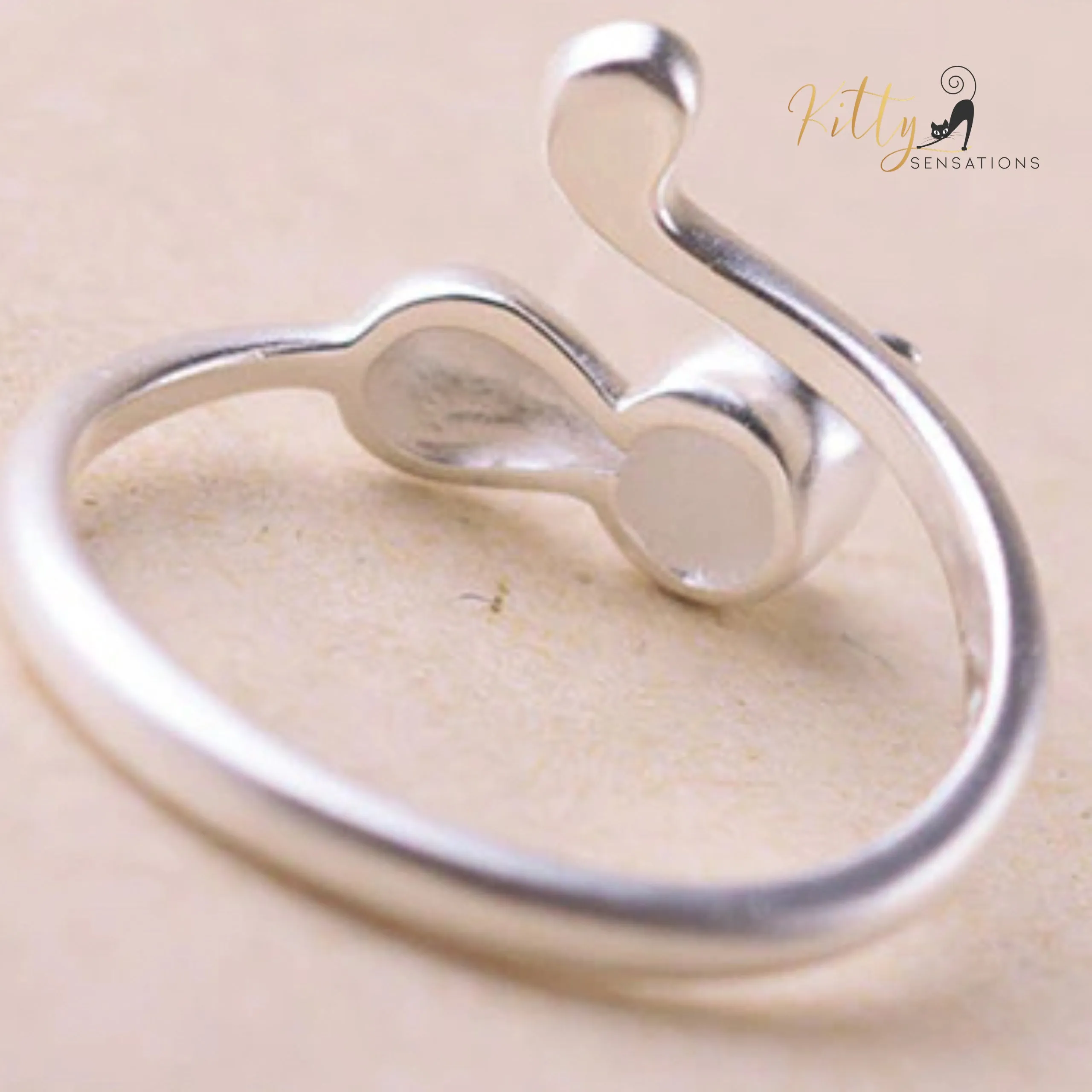 Sleeping Cat Ring in Solid 925 Sterling Silver - Adjustable