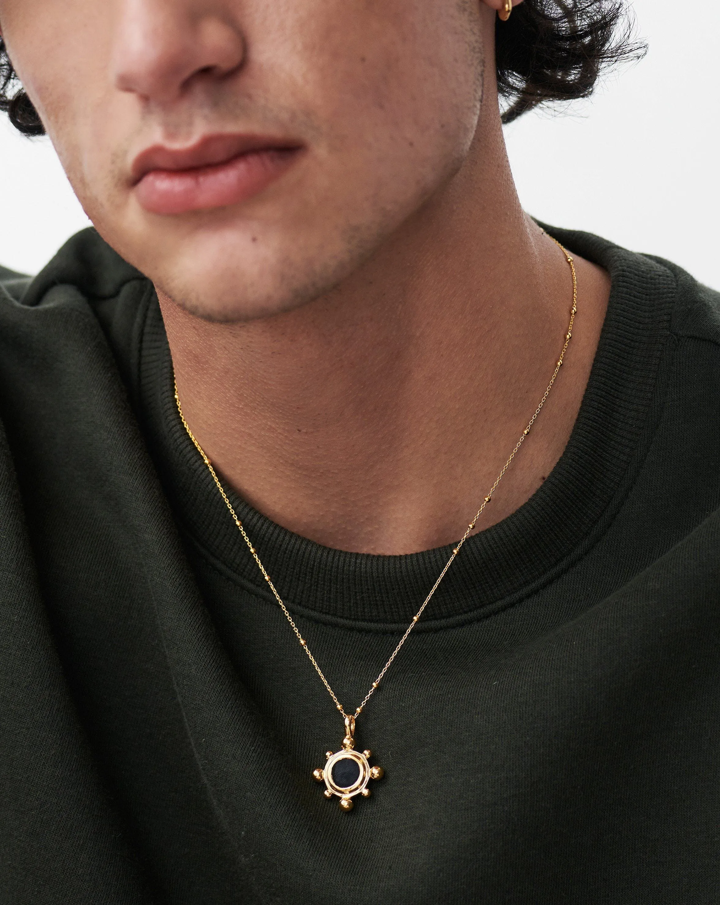 Sphere Round Pendant Necklace | 18ct Gold Plated/Black Onyx