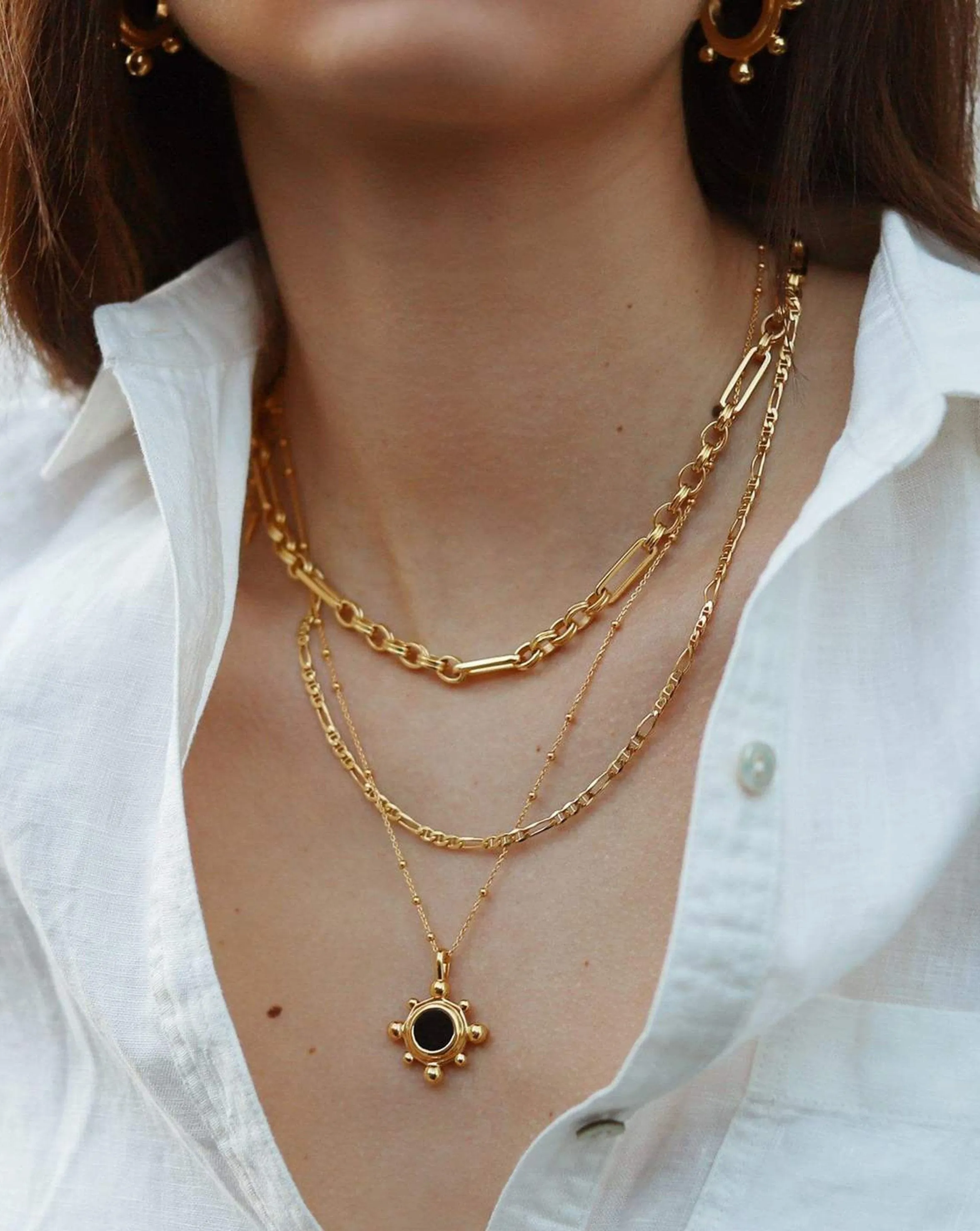 Sphere Round Pendant Necklace | 18ct Gold Plated/Black Onyx