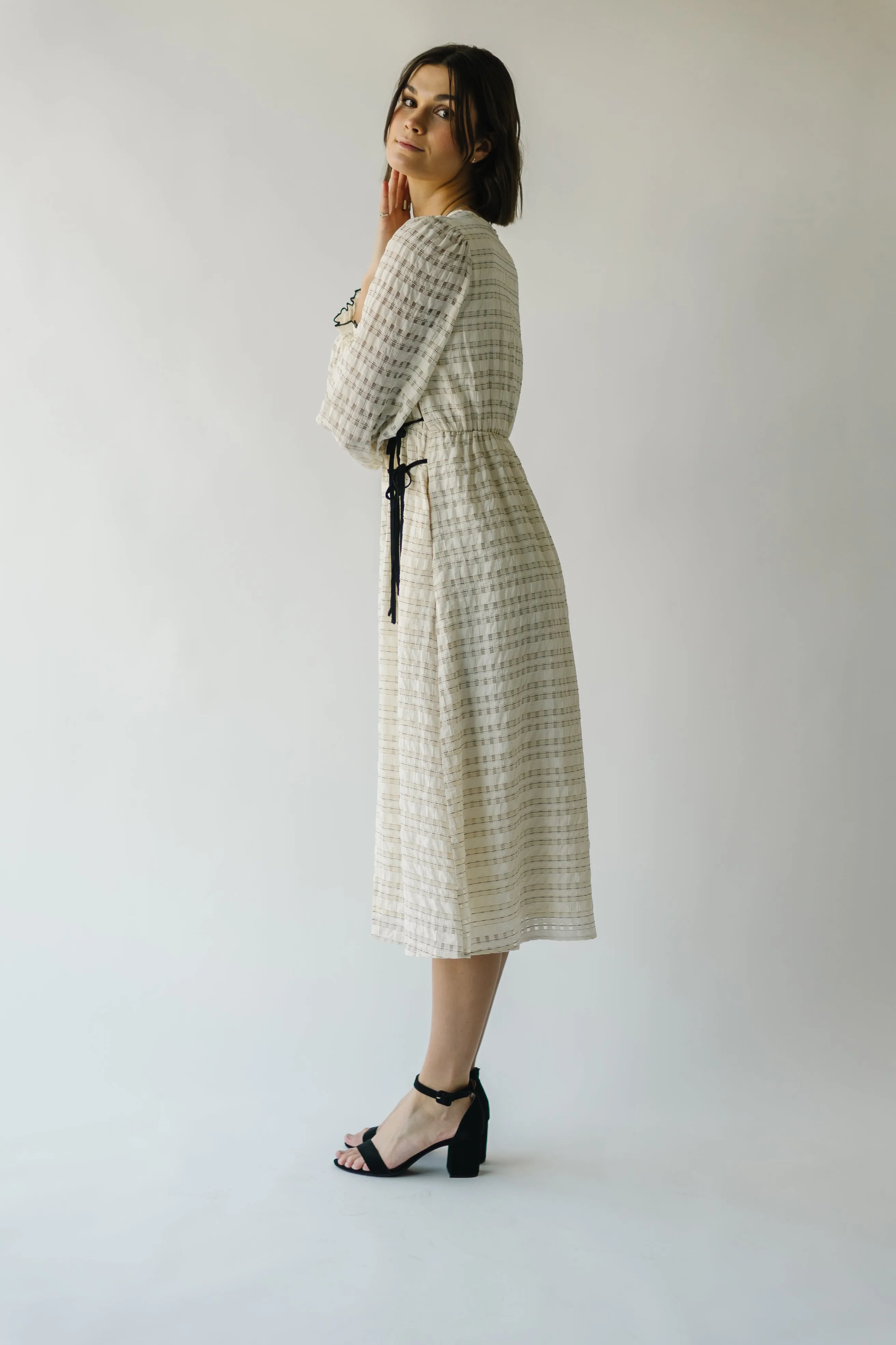 The Namari Tie Detail Midi Dress in Cream