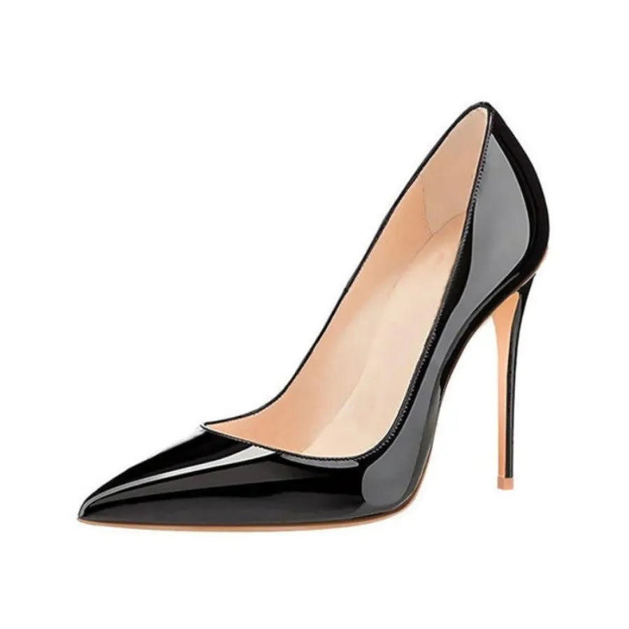 Thin High 4" Heel Pointed Toe Patent Leather Pumps