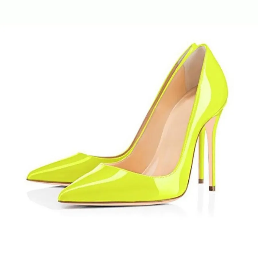 Thin High 4" Heel Pointed Toe Patent Leather Pumps