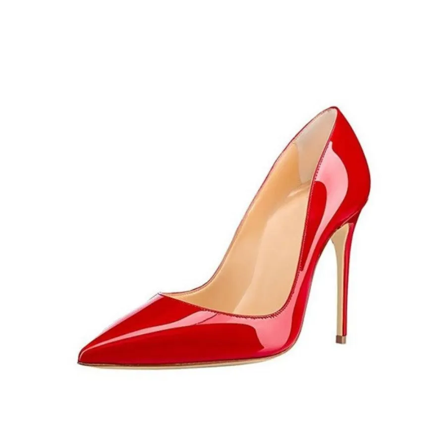 Thin High 4" Heel Pointed Toe Patent Leather Pumps