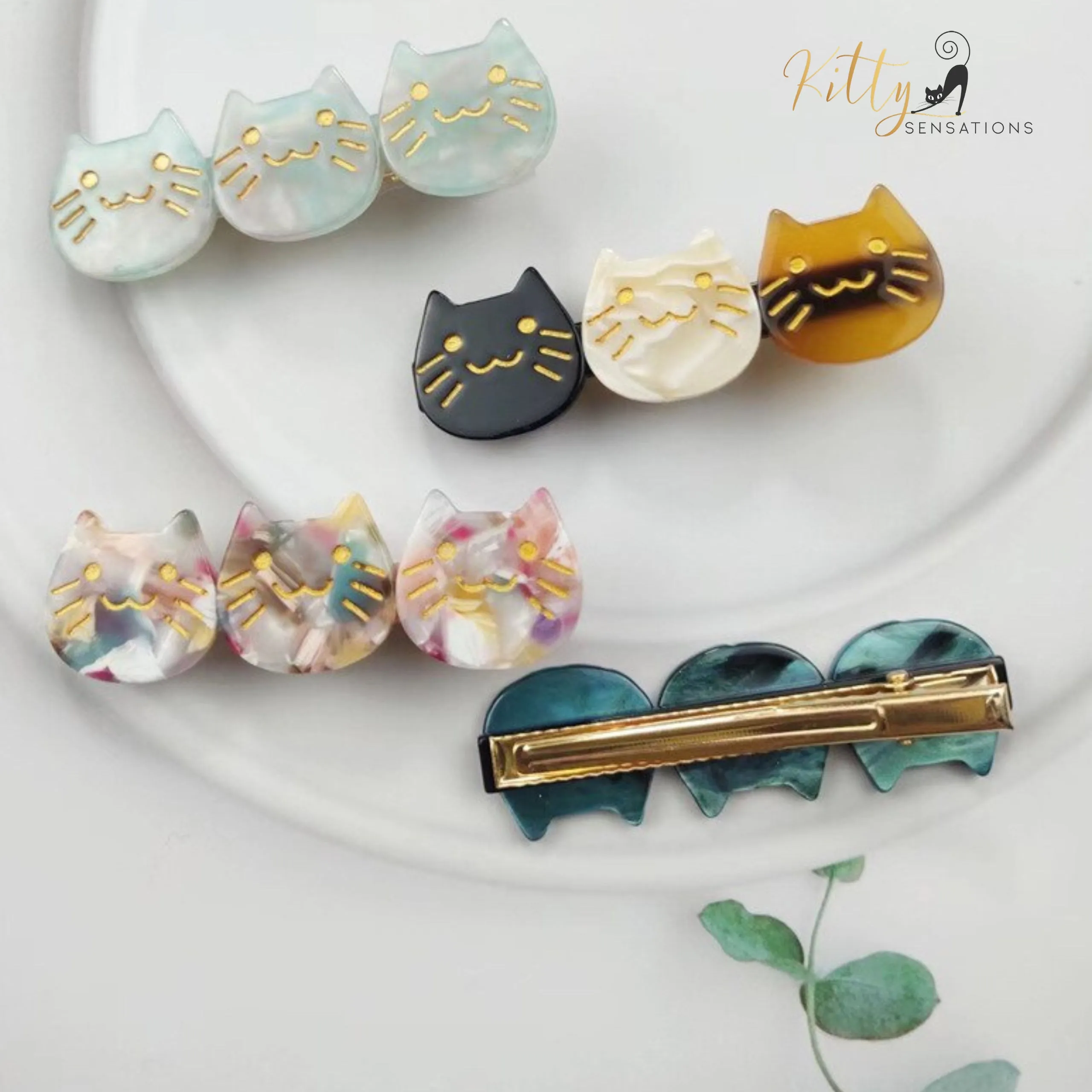 Three Kitties Hair Clip (High Quality Acetate) - Available in Multiple Color Options