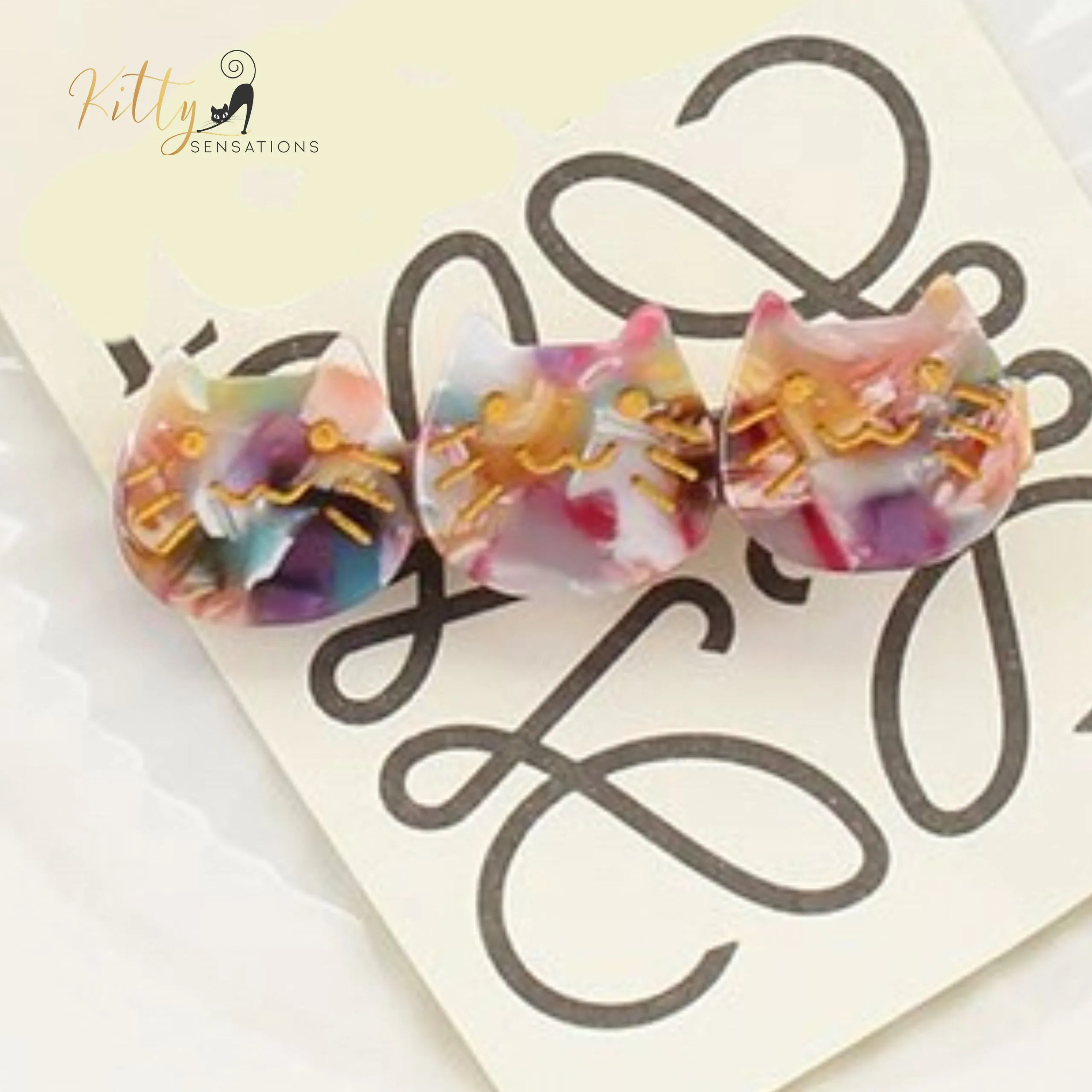 Three Kitties Hair Clip (High Quality Acetate) - Available in Multiple Color Options