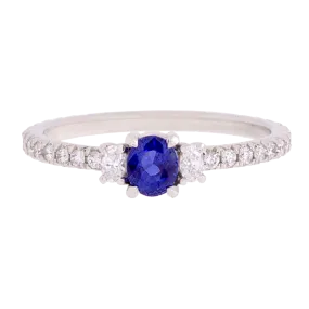 Three Stone No Heat Ceylon Sapphire and Diamond Ring