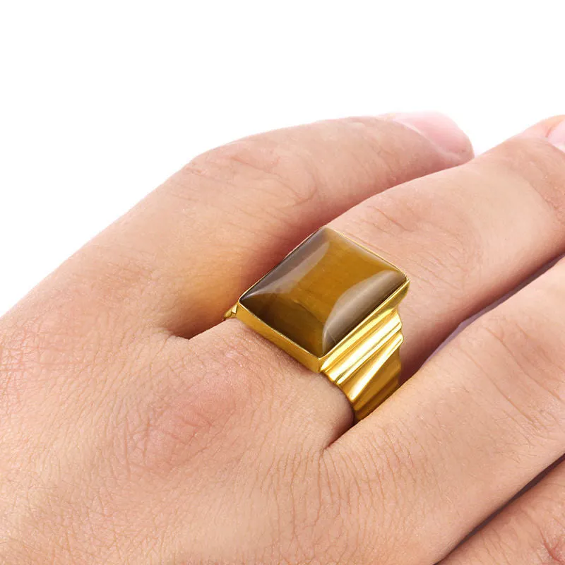 Tiger's Eye Ring for Men in 14k Yellow Gold