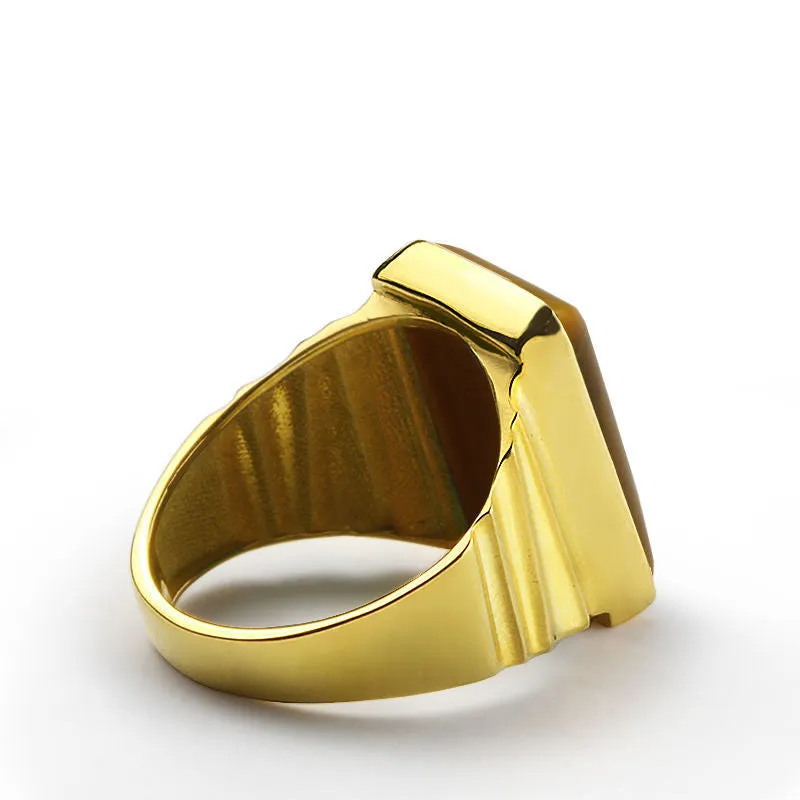 Tiger's Eye Ring for Men in 14k Yellow Gold