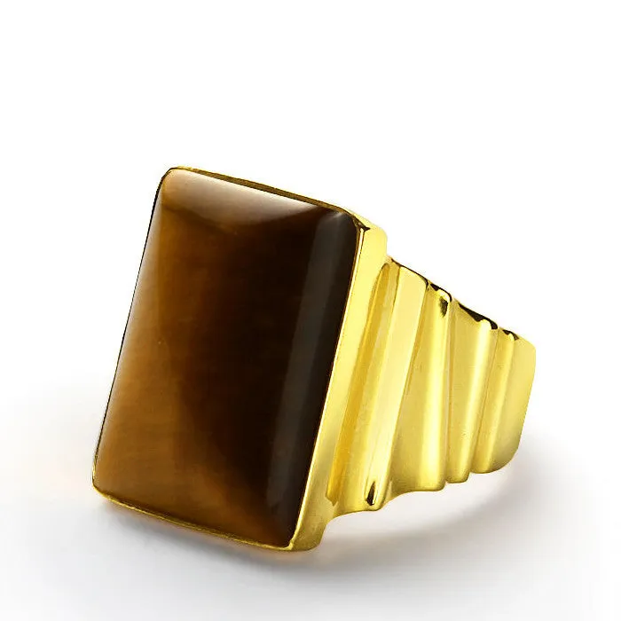 Tiger's Eye Ring for Men in 14k Yellow Gold