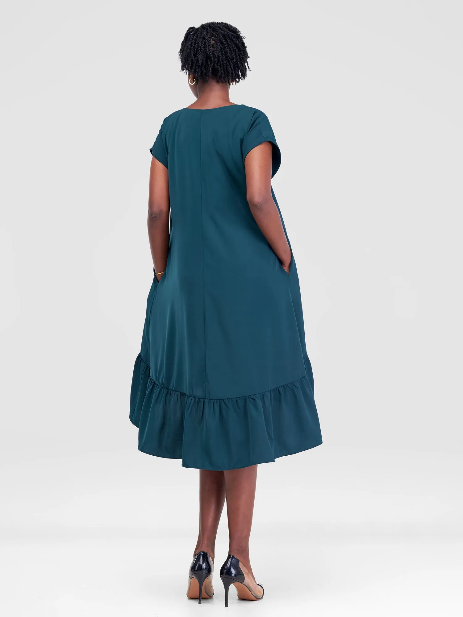 Vivo Asha Drop Shoulder Knee Length Dress - Dark Green