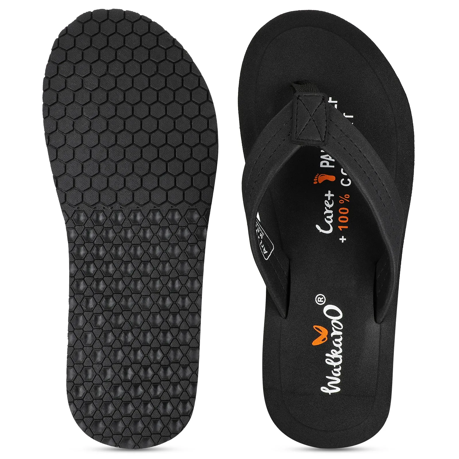 Walkaroo Men Solid Care Plus Flip-Flop  - WH3810 Black