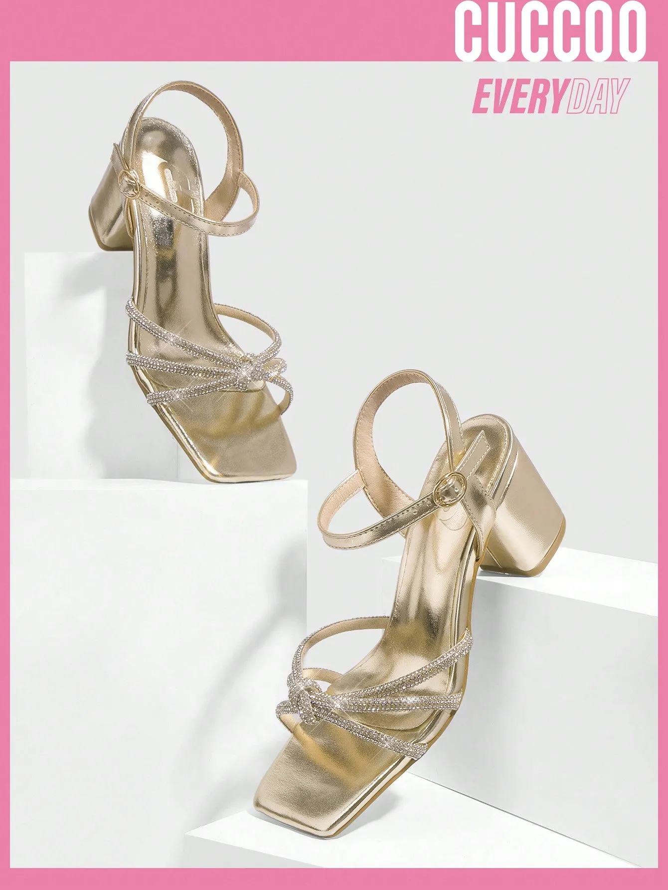 Woman Shoes Fashionable Light Gold Rhinestone Strap High-Heeled Sandals For Women For Spring And Summer